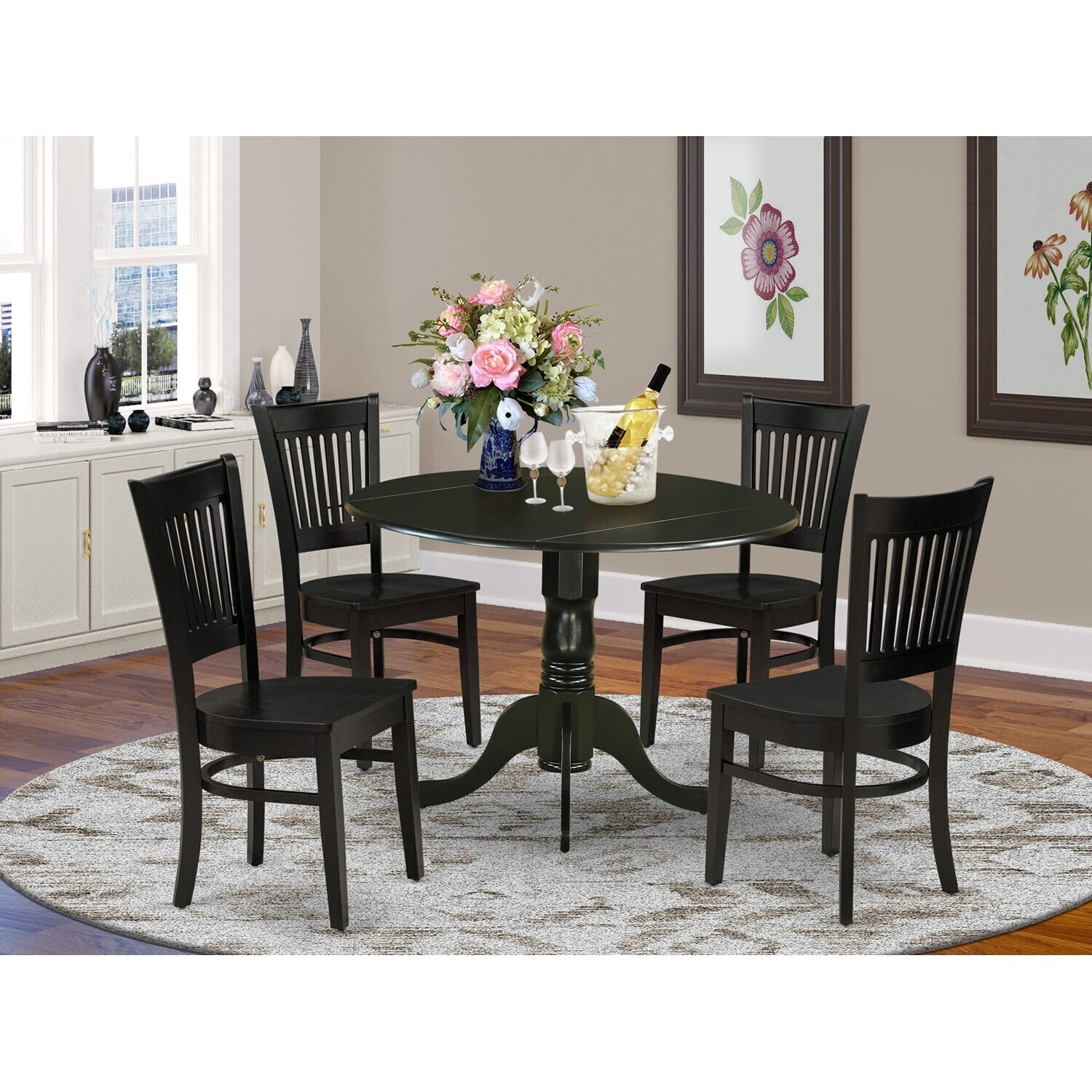 Modern 5Piece Dinette Set - Dining Table with 4 Chairs - Black Finish ...