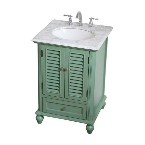 Small Bathroom Vanity Set 24 Inch, Vintage Mint Sink Cabinet, Soft Close, 3 Faucet Holes