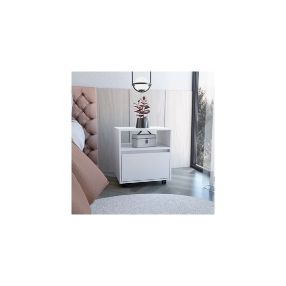 HomeStock Renaissance Refinement Black Nightstand with Casters and Single Drawer in Mobile 20.47" W x 15.75" D x 15.75" H Structure for Easy Mobility