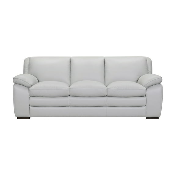 Contemporary Leather Sofa - Dove Grey Modern Couch with Wood Legs - 91" Wide Recliner