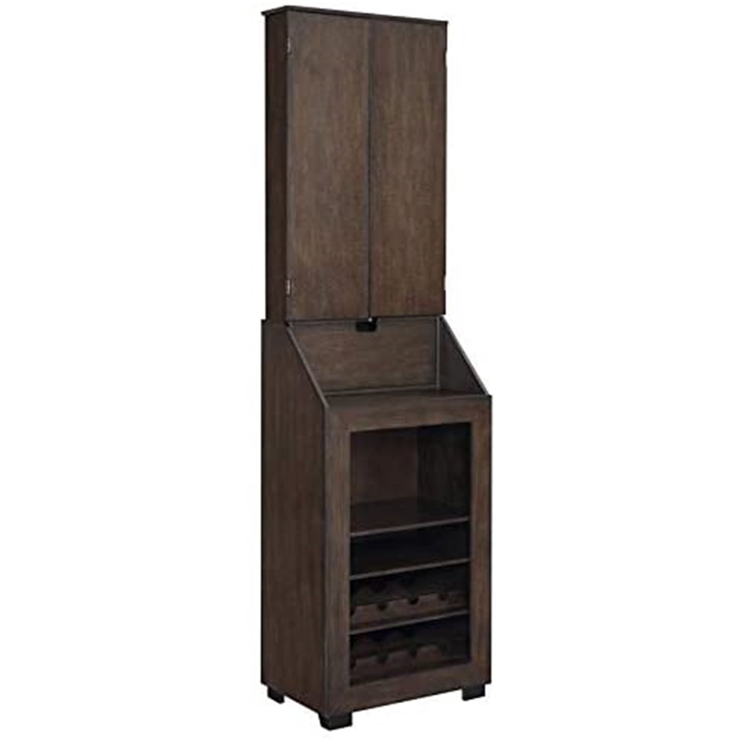Dartboard Cabinet with Wine Rack & Storage - Game Room Cabinet, Walnut Finish, 23"L x 85"W x 13"H