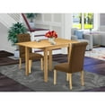 thumbnail image 1 of Dining Table Set 3pc - Parson Chairs & Table - Oak Finish - Linen Fabric - Modern Dining Room Furniture, 1 of 5