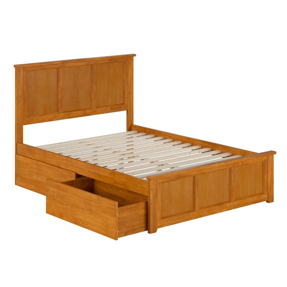 Solid Wood Platform Bed with FootboardStorage Drawers - Full Size Bed Frame