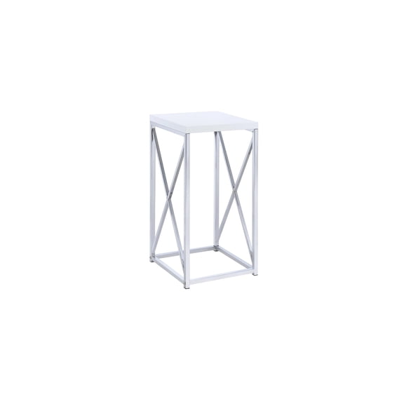 Metal Accent Table Square - Living Room, Dining Room Side Table - White Silver Finish - Home Decor