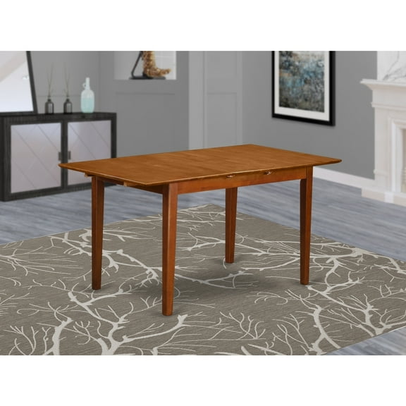 Renaissance Refinement Dining Table - Extendable Butterfly Leaf, Saddle Brown Finish, 32" Wide, 60" with Leaf