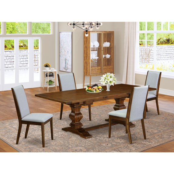 HomeStock Renaissance Revival 5-Piece Kitchen Table Set With Chair S Legs And Modern Gray Linen Fabric Dining Room Chairs Set Of Four And Wooden Dining Table - Antique Walnut Finish