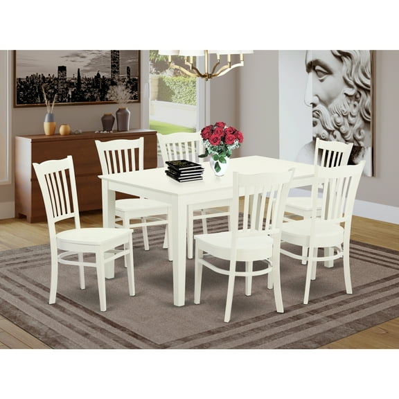 7 Piece Dining Set - Linen White Table & Chairs - Renaissance Revival Style Furniture