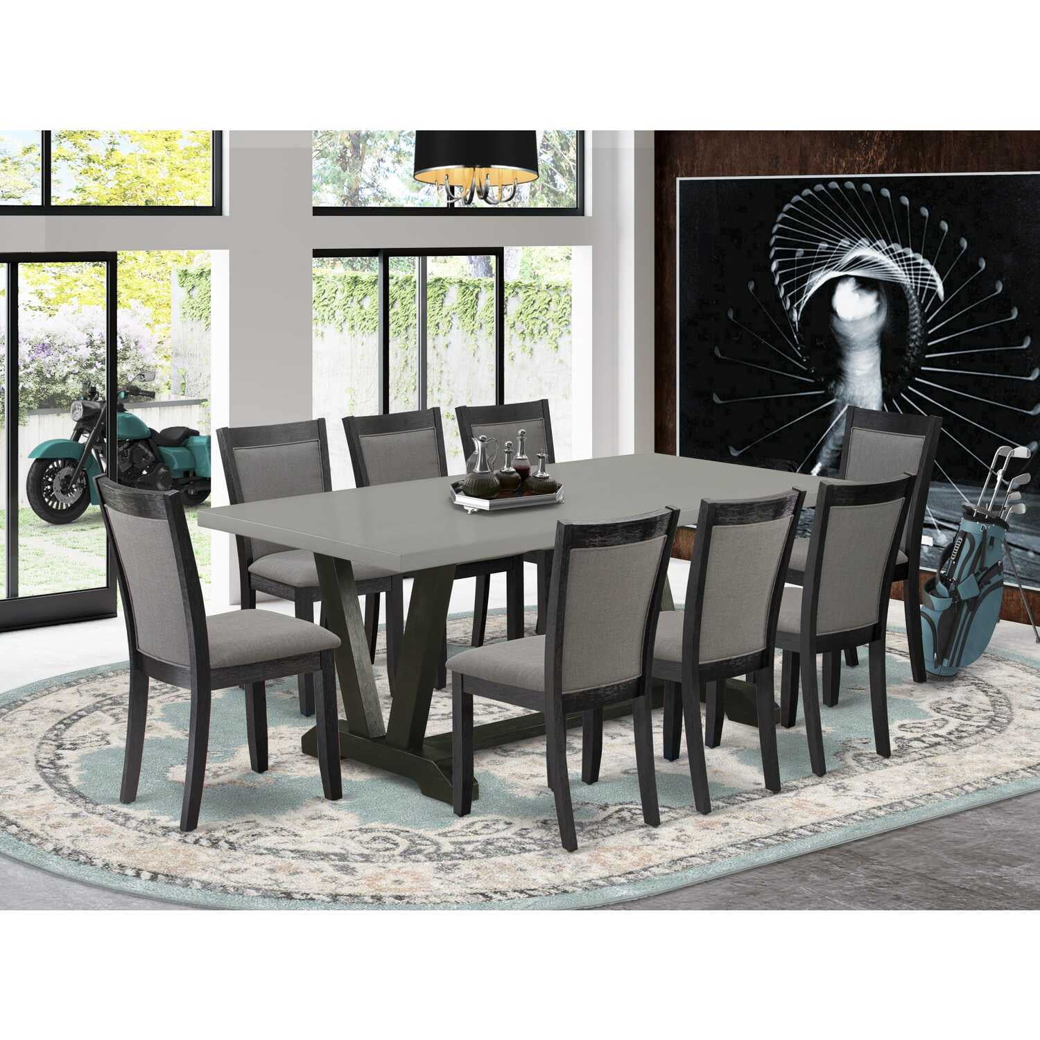HomeStock Renaissance Revival 9 Piece Dining Room Set Cement Top Wood ...