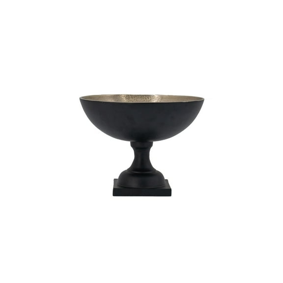 Aluminum Round Footed Bowl - Black & Gold Decorative Display Bowl - 10" Diameter