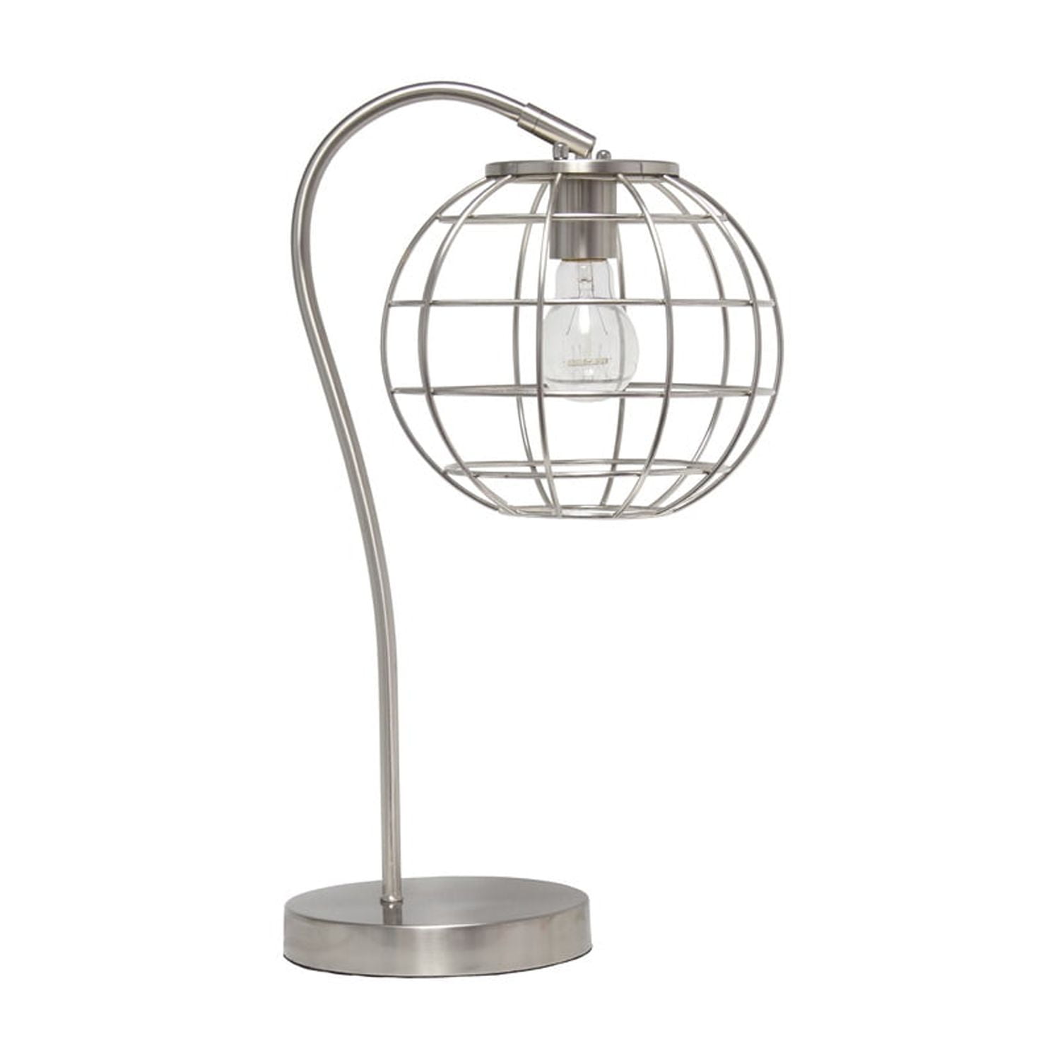 Brushed Nickel Adjustable Industrial Table Lamp with Metal Cage Shade