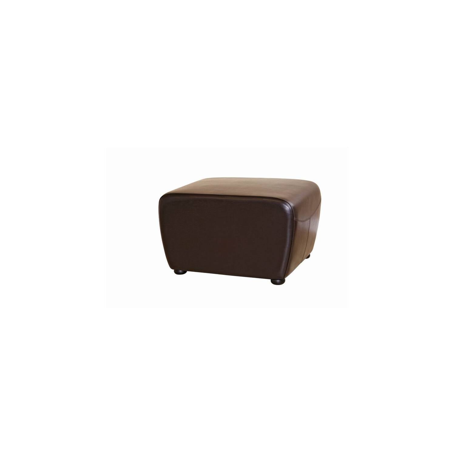 Dark Brown Leather Rounded Cocktail Ottoman