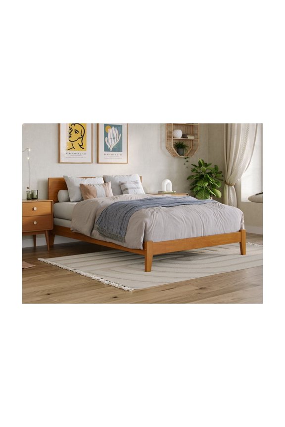 HomeStock Renaissance Revival Full Bed in Light Toffee with Charging Station: Sleek Modern Design, Adjustable Headboard, Requires Box Spring, Includes USB Charging Station for Convenience