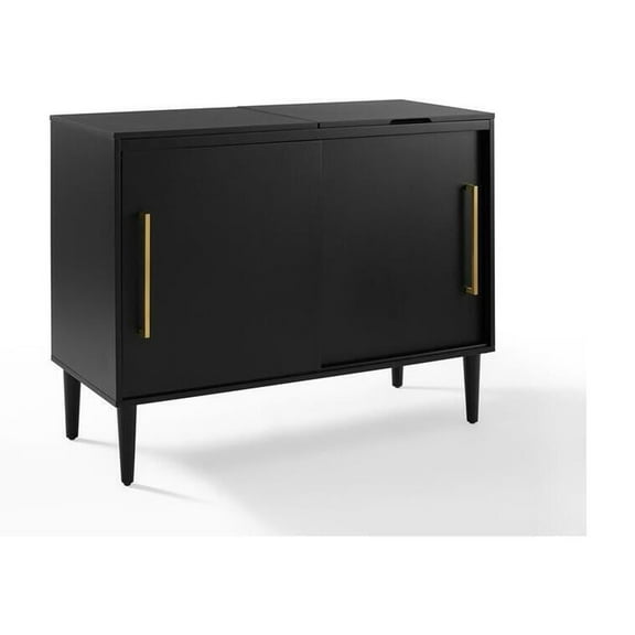 HomeStock Renaissance Revival Mid-Century Modern Media Console, Matte Black Finish, 18"D x 44"W x 34.5"H, Convenient Media Storage Furniture, Sliding Doors Record Cabinet, Versatile Console w/ Storage