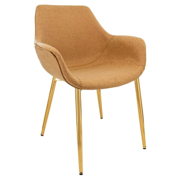 Modern Leather Dining Armchair - Gold Leg Accent Chair, Kitchen Chair, Comfortable Seating