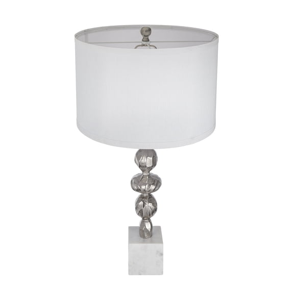 HomeStock Renaissance Rhapsody 10.8 Lb Table Lamp with 15" Collapsible Drum Shade - Nickel/Natural Finish with White Accents - 15"L x 15"D x 28.9"H