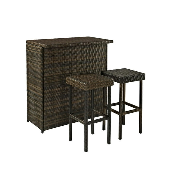 Outdoor Bar Set with Stools - Patio Bar & Seating - Modern Wicker Bar - Brown Outdoor Furniture