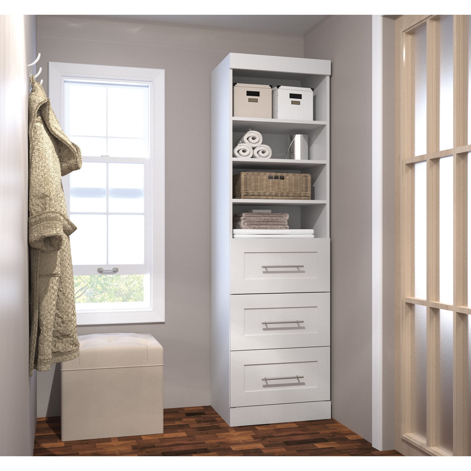 Contemporary White 25" Closet Organizer with 3 Drawers
