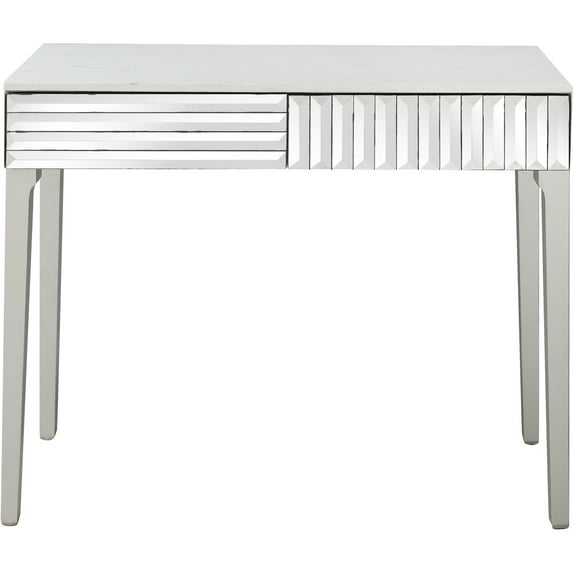 Console Table Silver Finish Marble Top 40 Inch Entryway Table with Drawers
