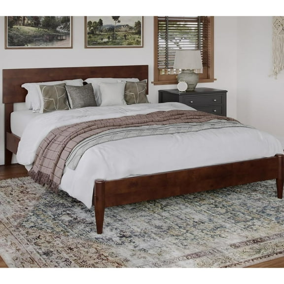 HomeStock Renaissance Rhapsody King Low Profile Platform Bed, Walnut, 83.13x80.79x33.46, No Box Spring Needed, Includes USB Charging Station