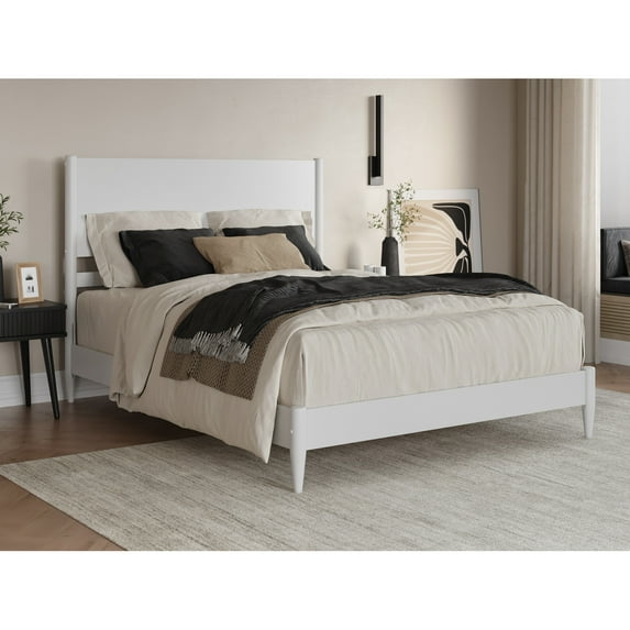 Solid Wood Low Profile Platform Bed - Modern Bedroom Furniture in White