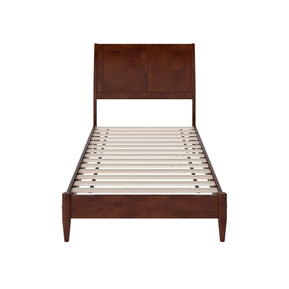HomeStock Renaissance Rhapsody Twin XL Solid Wood Low Profile Sleigh Platform Bed in Walnut, 87.34"L x 42.6"D x 44.29"H, Stained Finish, Includes Surface Mount Turbo Charger, 6-Foot Cord