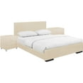 thumbnail image 1 of Classic Charm Beige Upholstered Platform Bed with Tufted Headboard and 2 Matching Nightstands, Full Slat Support, 1 of 2