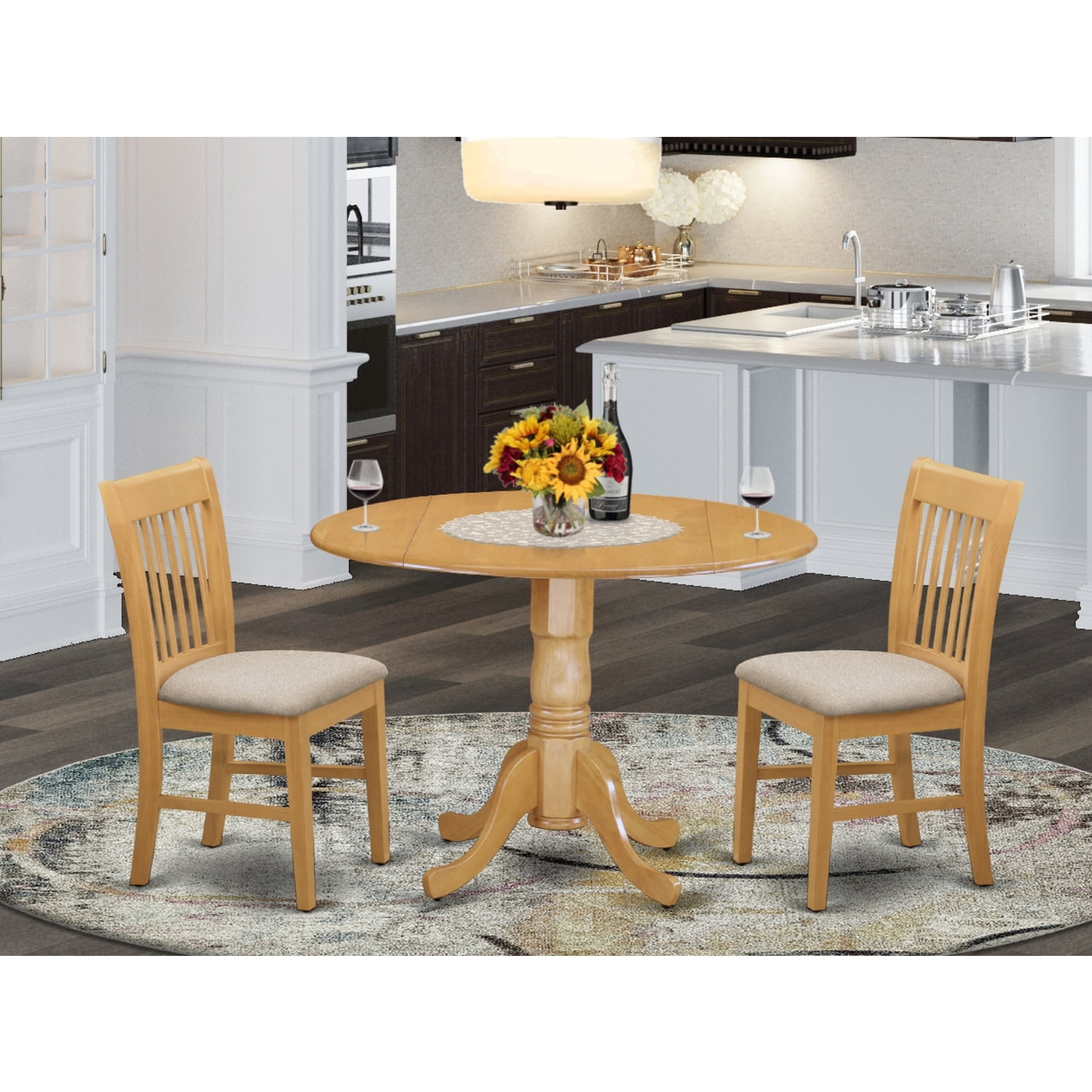 Round Kitchen Table Set - 3 Piece Dining Furniture with Chairs, 42 Inch ...