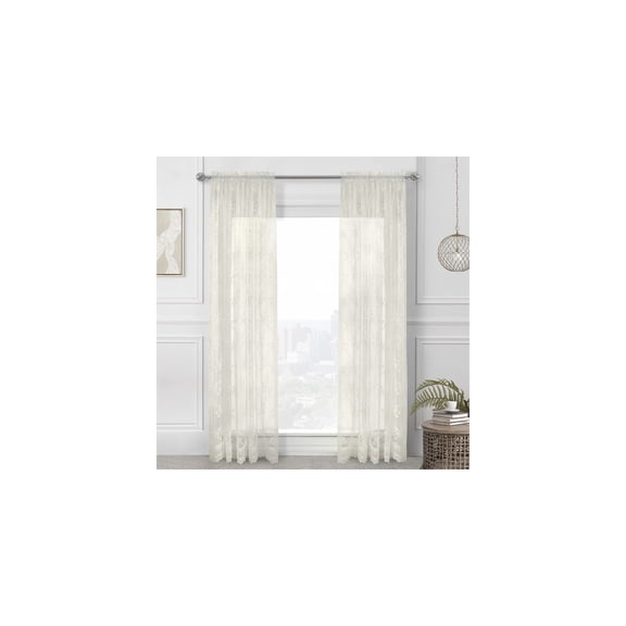 Rod Pocket Curtain Panel - 56x54 Eggshell Lace - Lightweight Polyester Scalloped Hem Window Treatment