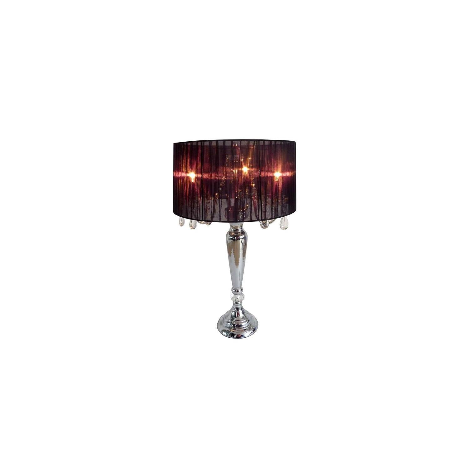 Elegant Black Sheer Shade Table Lamp with Chrome Finish and Hanging Crystals