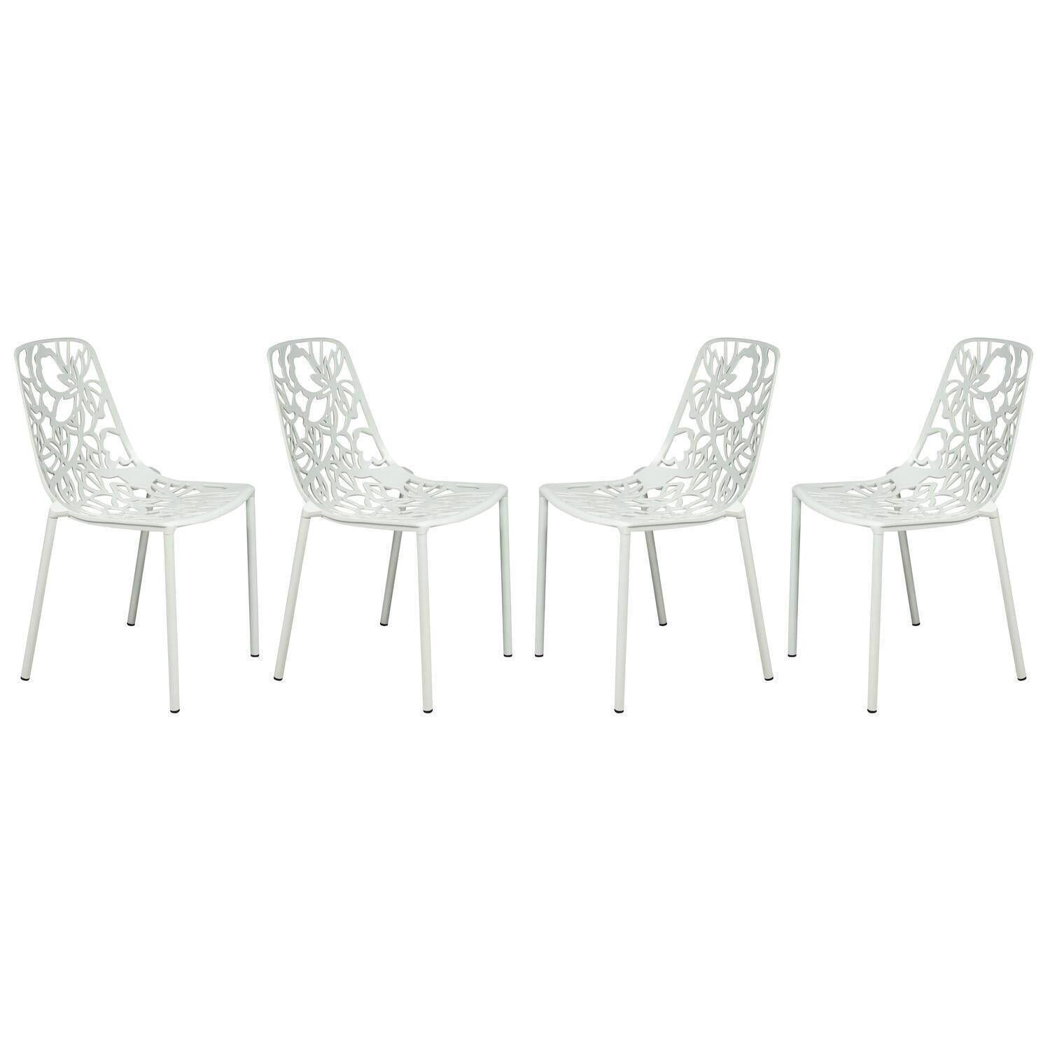 Stackable Dining Chairs - Aluminum Patio Side Chairs - Indoor Outdoor Kitchen Chairs - Set of 4 - White