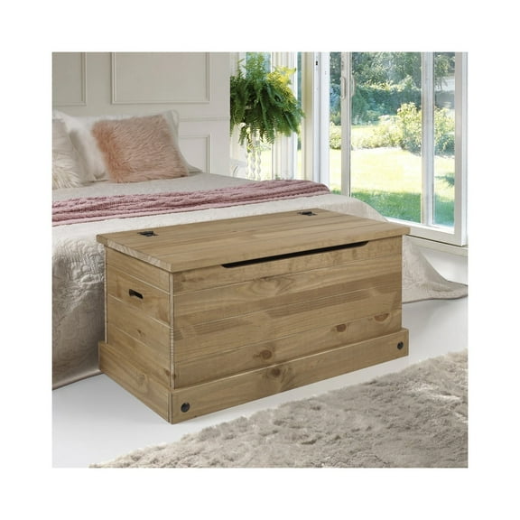 Wood Storage Trunk - Brown Pine Chest - Sturdy Storage Box - 35" x 19" x 18"