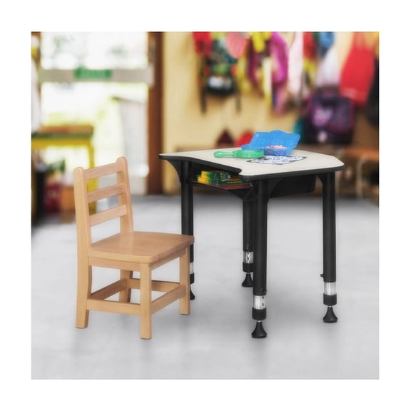 HomeStock Retro Relaxation 26 x 24" Height Adjustable Student Desk in Maple with Safe Rounded Corners and Durable Laminate Top for All Ages