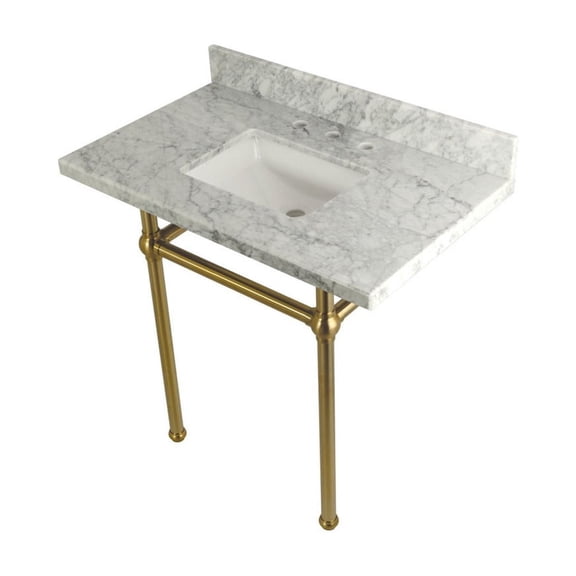 Carrara Marble Vanity Set - Satin Brass Sink Combo - Bathroom Console Table
