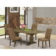 thumbnail image 1 of HomeStock Retro Relaxation 5- Pc Dining Table Set With Chair S Legs And Brown Beige Linen Fabric Dining Room Chairs Set Of 4 And Wood Dining Room Table - Distressed Jacobean Finish, 1 of 5
