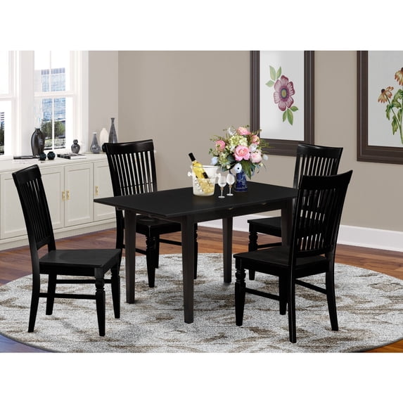 Retro 5-Piece Kitchen Dining Set - Wood Table & 4 Chairs - Black Finish