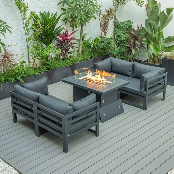 Outdoor Sectional Sofa Set Patio Furniture 5 Piece Loveseat Fireplace Aluminum Cushions