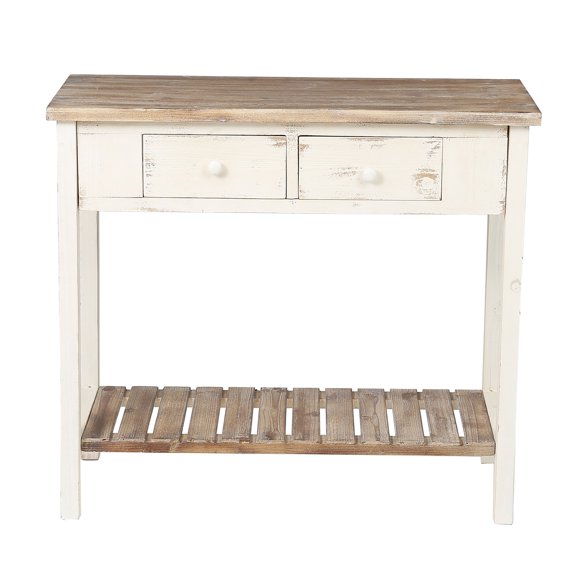 HomeStock Retro Relaxation Distressed White And Wood 2-Drawer 1-Shelf Console And Entry Table