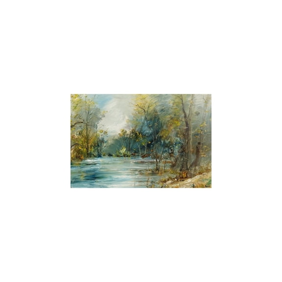 HomeStock Retro Relaxation Flowing River Painting Print on Wrapped Canvas, Wall Art, Canvas Print, Framed Prints, Wall Hanging Prints for Living Room - 24"L x 1.5"D x 16"H
