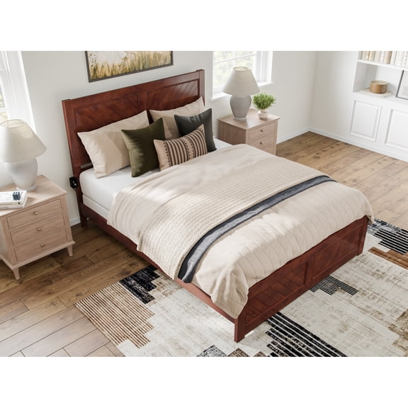 HomeStock Retro Relaxation Foundation Bed Frame with Matching Footboard in Walnut