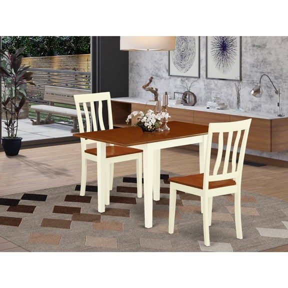 HomeStock Retro Relaxation Kitchen Table Set 3 Pc- 2 Great Dining Chairs And An Elegant Wood Table - Cherry Finish Wooden Chair Seat And Table Top - Buttermilk Finish Wooden Frame.