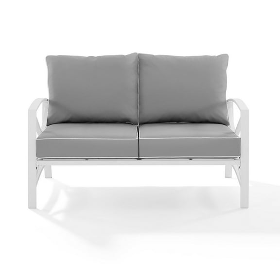 HomeStock Retro Relaxation Outdoor Metal Loveseat, White Frame with Gray Cushions, 17" Seat Height, Sturdy Steel Frame Construction, Modern Patio/Lawn Seating Loveseat