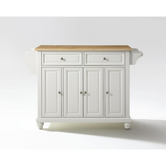 HomeStock Natural Beauty Sturdy Top Full Size Kitchen Island with Spacious Countertop, Portable Design, Modern Kitchen Furniture, Convenient Storage Drawers-Color:White,Size:Natural Wood Top