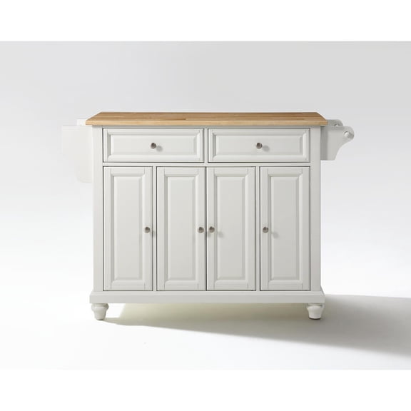 HomeStock Natural Beauty Sturdy Top Full Size Kitchen Island with Spacious Countertop, Portable Design, Modern Kitchen Furniture, Convenient Storage Drawers-Color:White,Size:Natural Wood Top