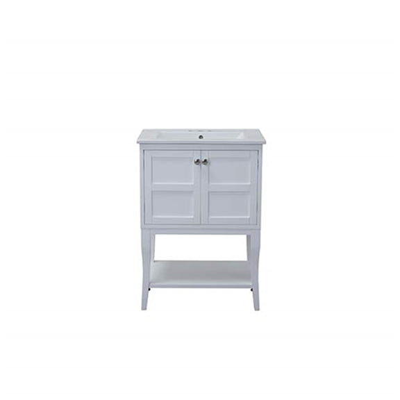 Retro 2-Door Bathroom Cabinet - White Storage Organizer - 24x18x34 Inch Classic Vanity