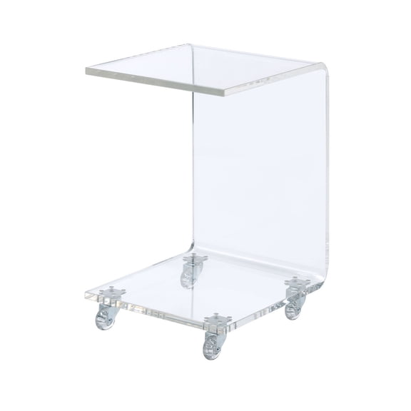 Retro Snack Table - Clear Acrylic Side Table with Casters - Modern Accent Furniture - 15" x 13" x 23"H