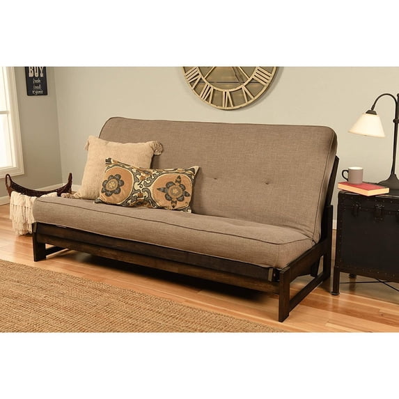 Futon Frame Full Size Converts to Bed - Hardwood Sofa Living Room Mocha Finish 76"