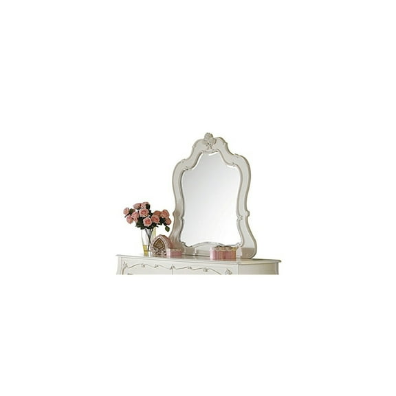 HomeStock Retro Renaissance Mirror, Pearl White - Arched Mirror with Beveled Edge, 37" x 40" x 2.24", Perfect for Bedroom or Entryway Decor