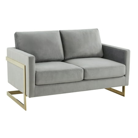 Modern Loveseat Velvet Upholstered Sofa - Mid-Century Living Room Couch with Gold Legs