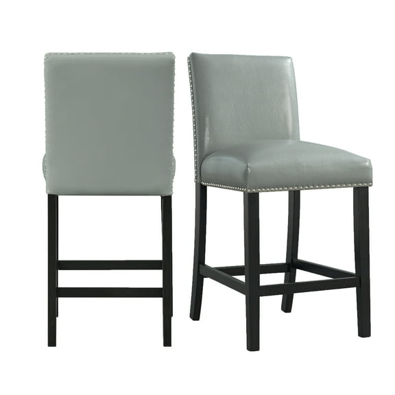 Counter Height Chairs Set Grey Faux Leather Side Chairs Chrome Nailhead Dining Room Furniture