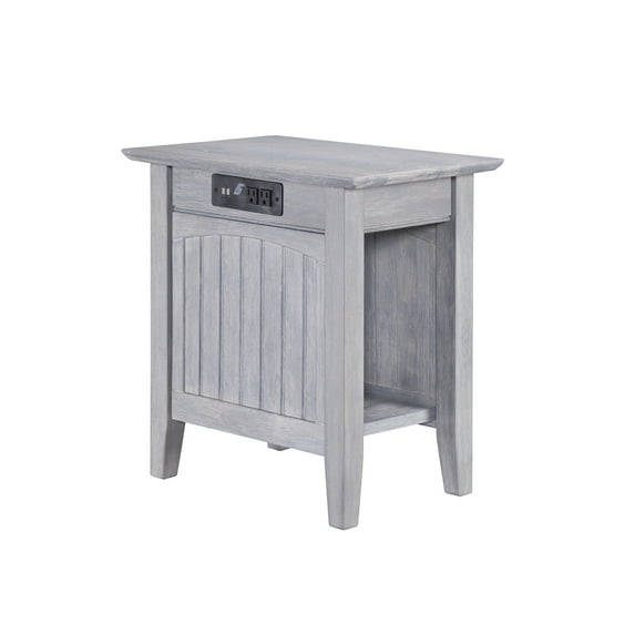 Retro Side Table with USB - Driftwood Accent Table, Living Room End Table, Modern Hardwood Design, 22x14x22